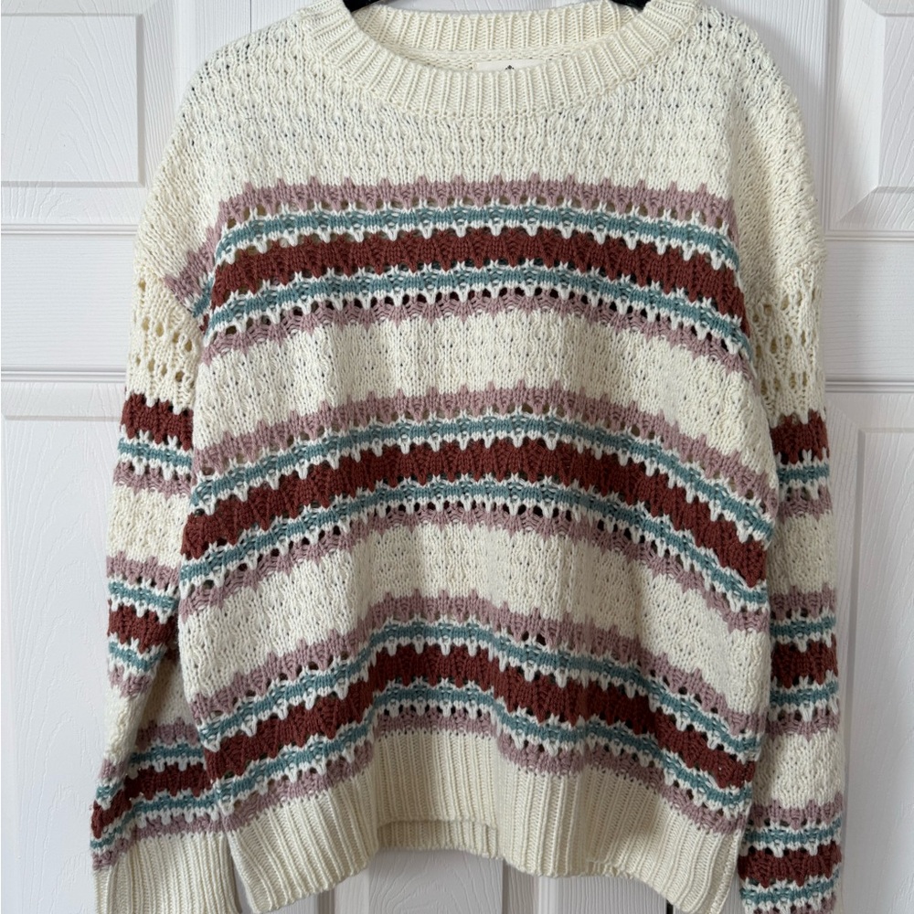 Cozy Striped Knit Sweater - Cream, Brown, Pink